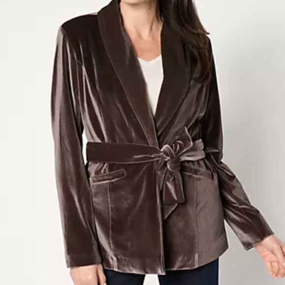 Velvet Belted Blazer Jacket Shawl Collar Plush Beautiful by Lawrence Zarian M - Picture 2 of 13